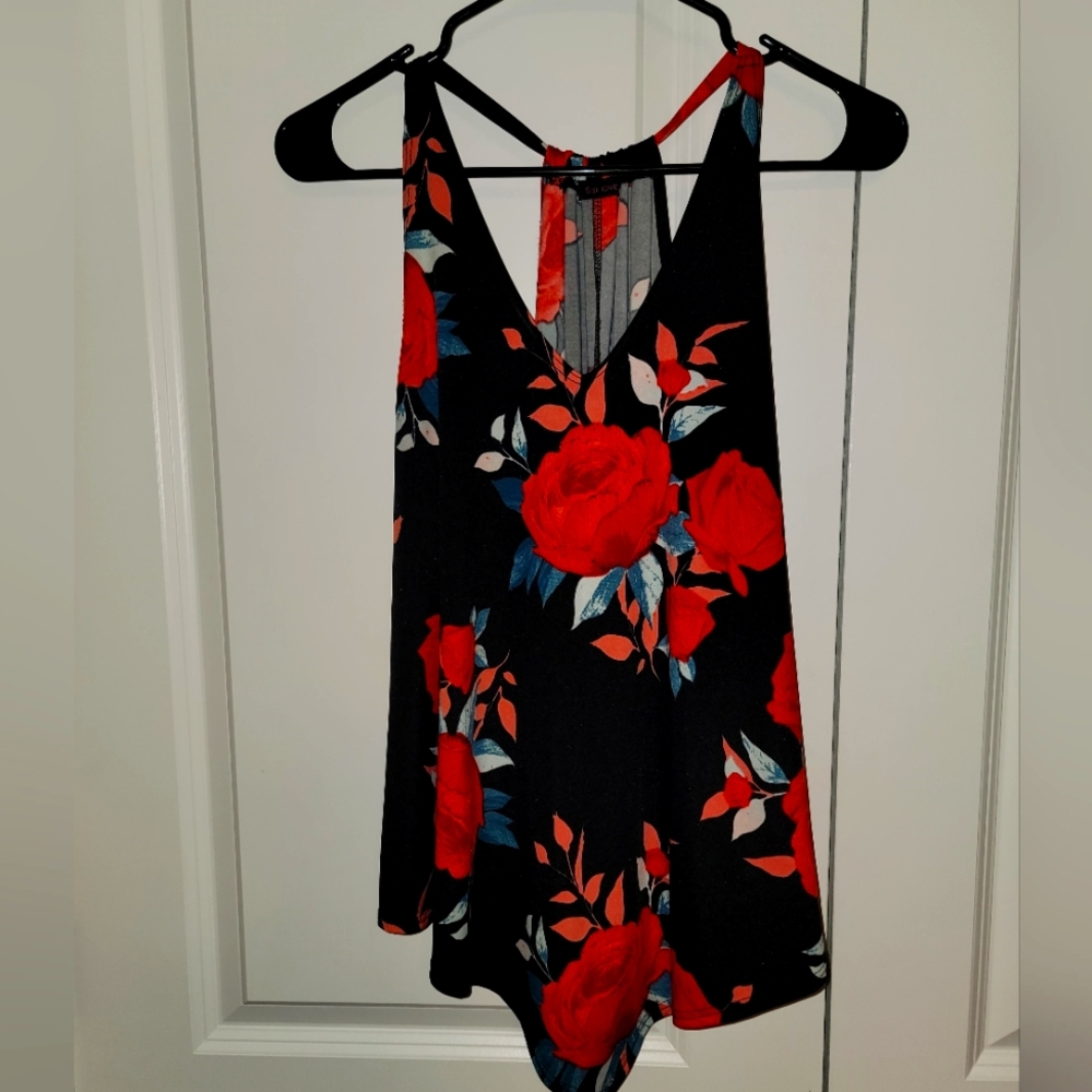 Floral Sleeveless Top - Black and Red